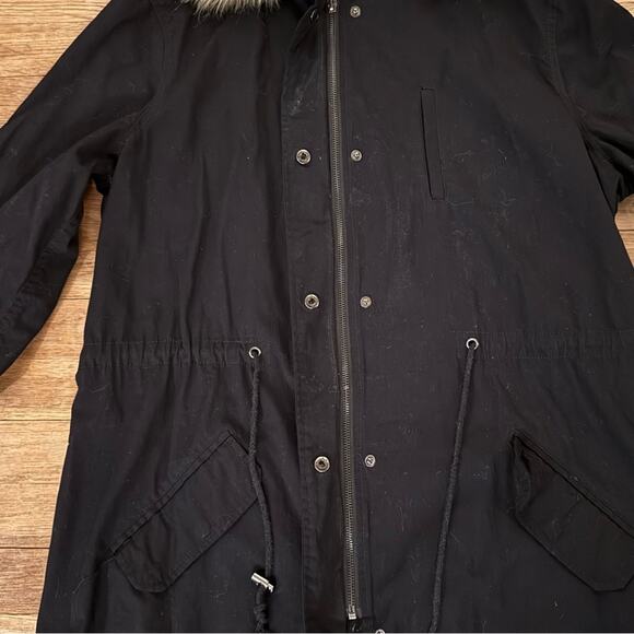 Relativity black lightweight coat with faux fur trimmed hood size large L
 b8 - Picture 5 of 7
